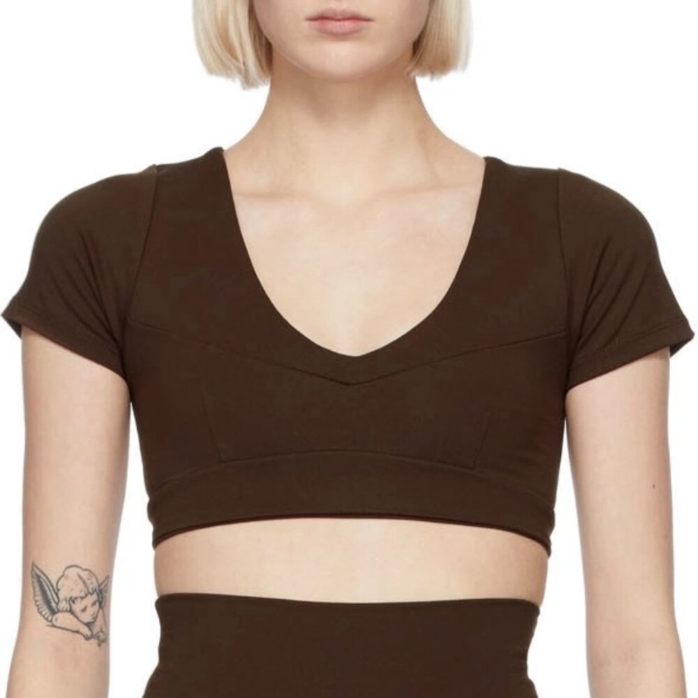 LIVE THE PROCESS DARK BROWN CROP TOP SPORTS BRA XS